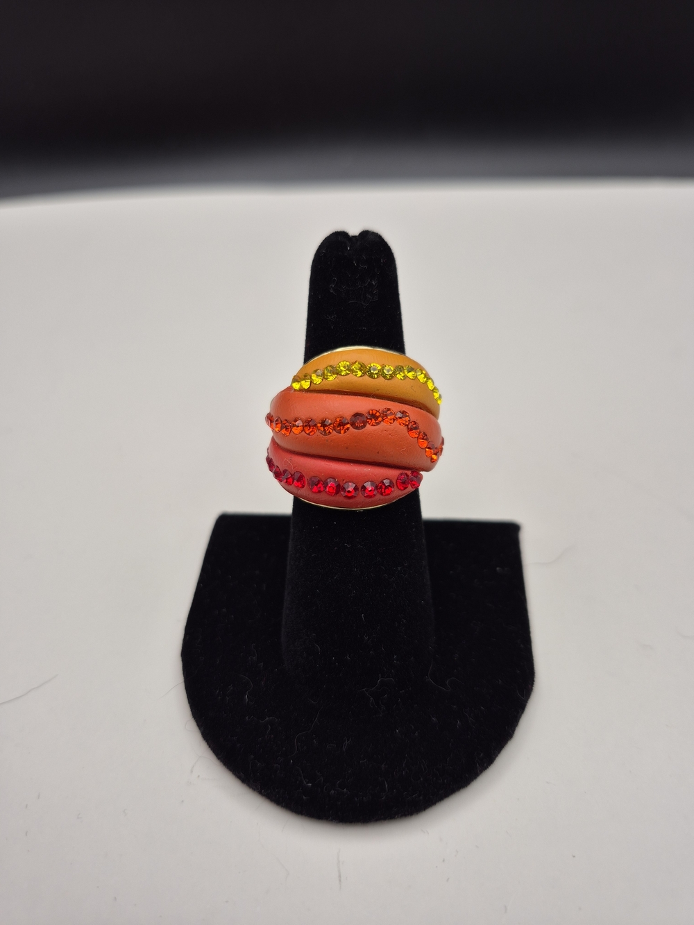 Vibrant Orange, Yellow & Red Crystal-Accented Women's Dome Ring